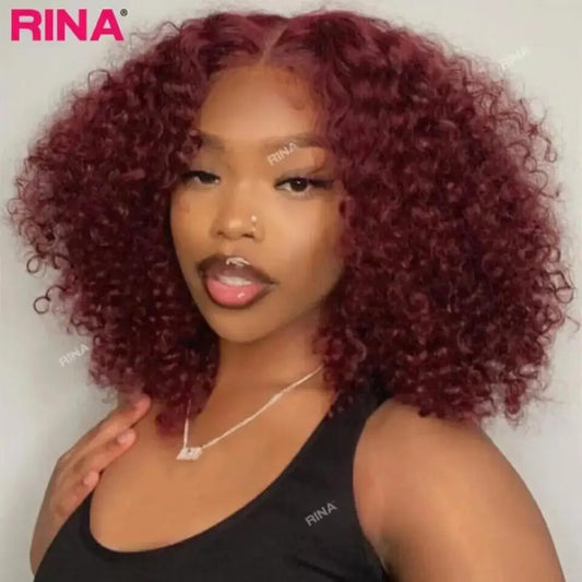 180 Density Short Burgundy Red Kinky Curly Bob Wig Human Hair Wigs Women Pre Plucked Short Bob 13x4 Lace Frontal Wig Curly Wigs